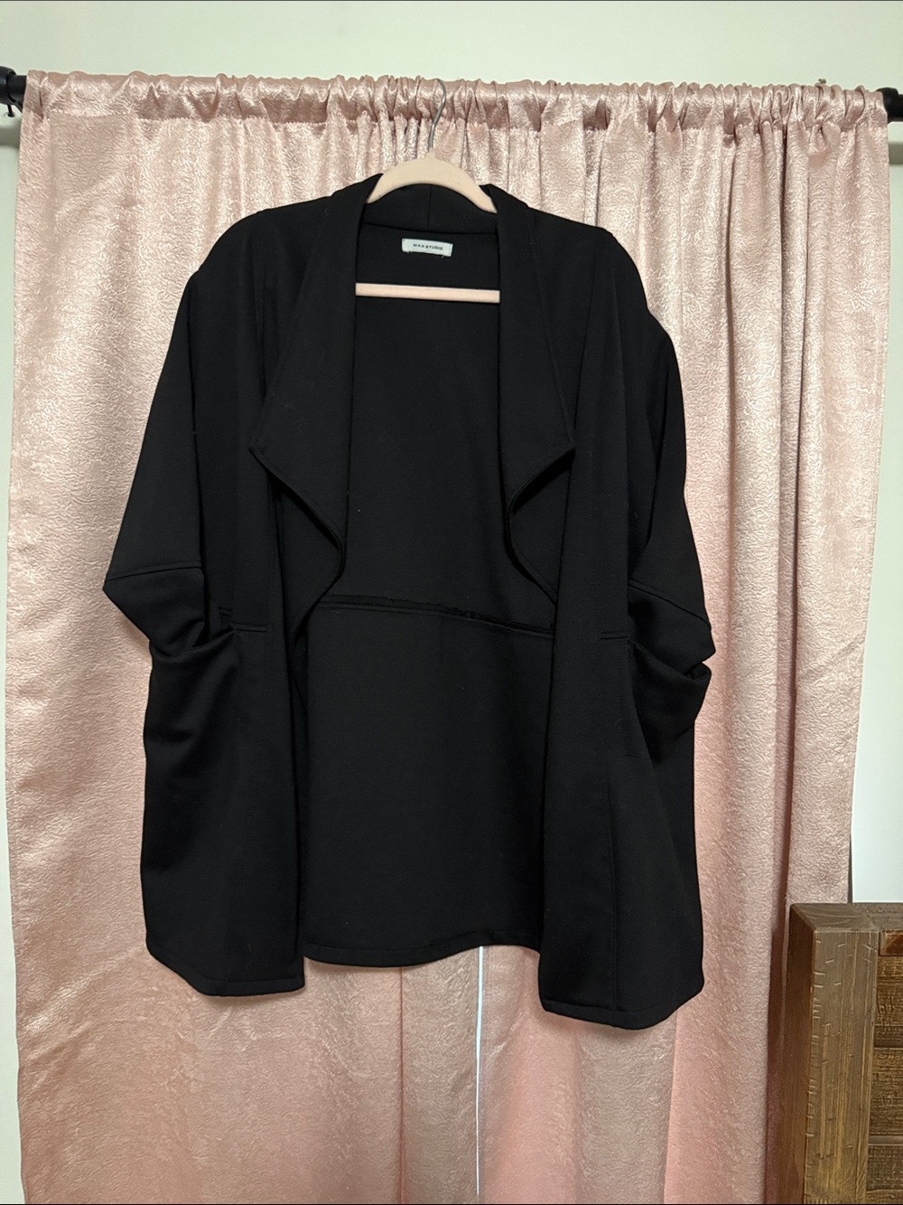 Max Studio Black Open-Front Draped Cardigan - Picture 4 of 4